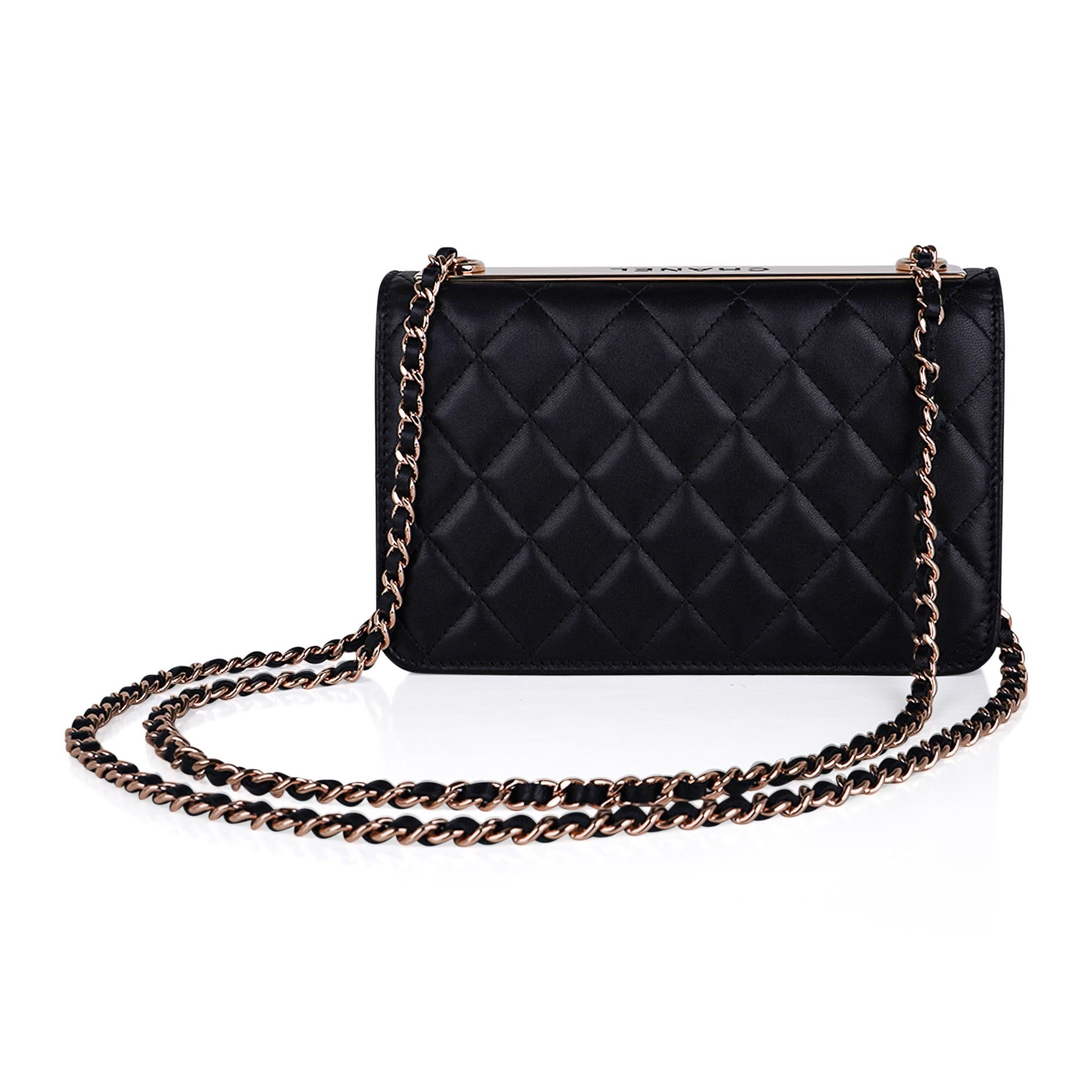Chanel Bag Wallet On Chain Black Lambskin Rose Gold Hardware New 2