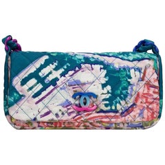 Chanel Bag with Top Handle Classic Flap Graffiti Watercolor Turquoise Nylon Bag