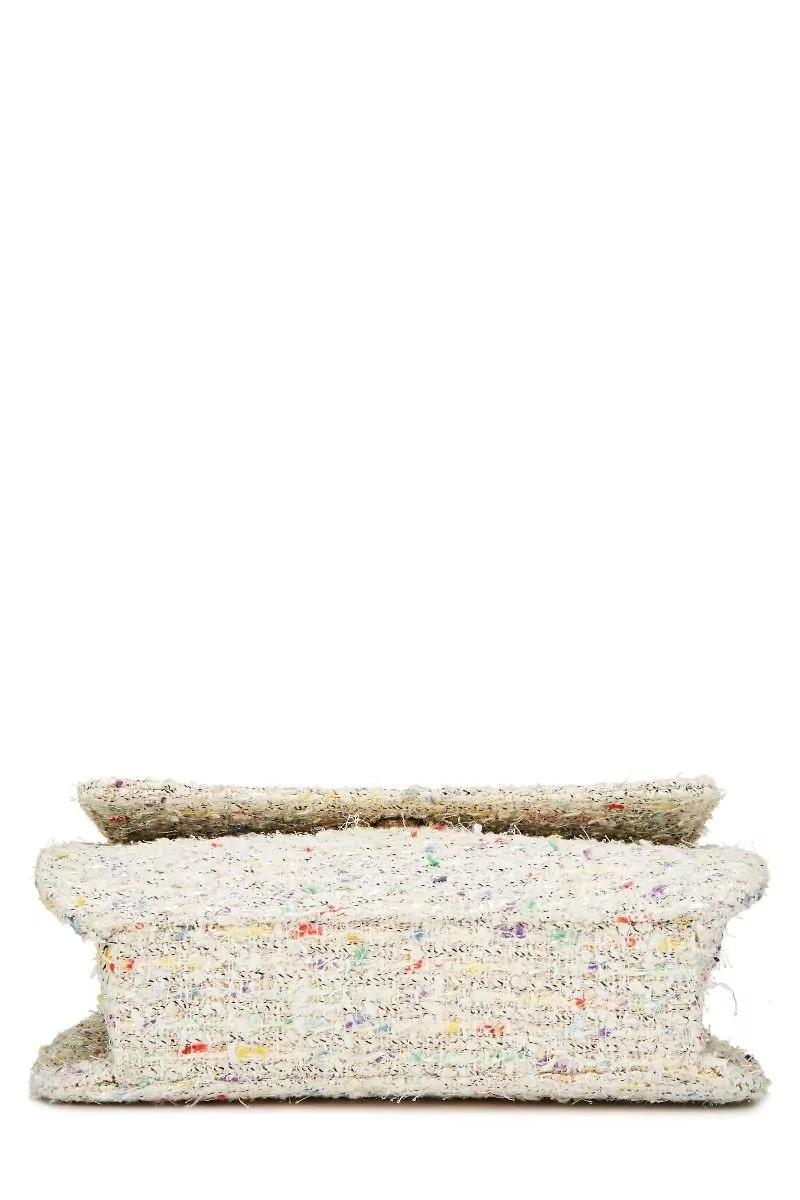Chanel Bag with Top Handle Classic Flap Vintage Logo Nameplate Tweed Clutch For Sale 1