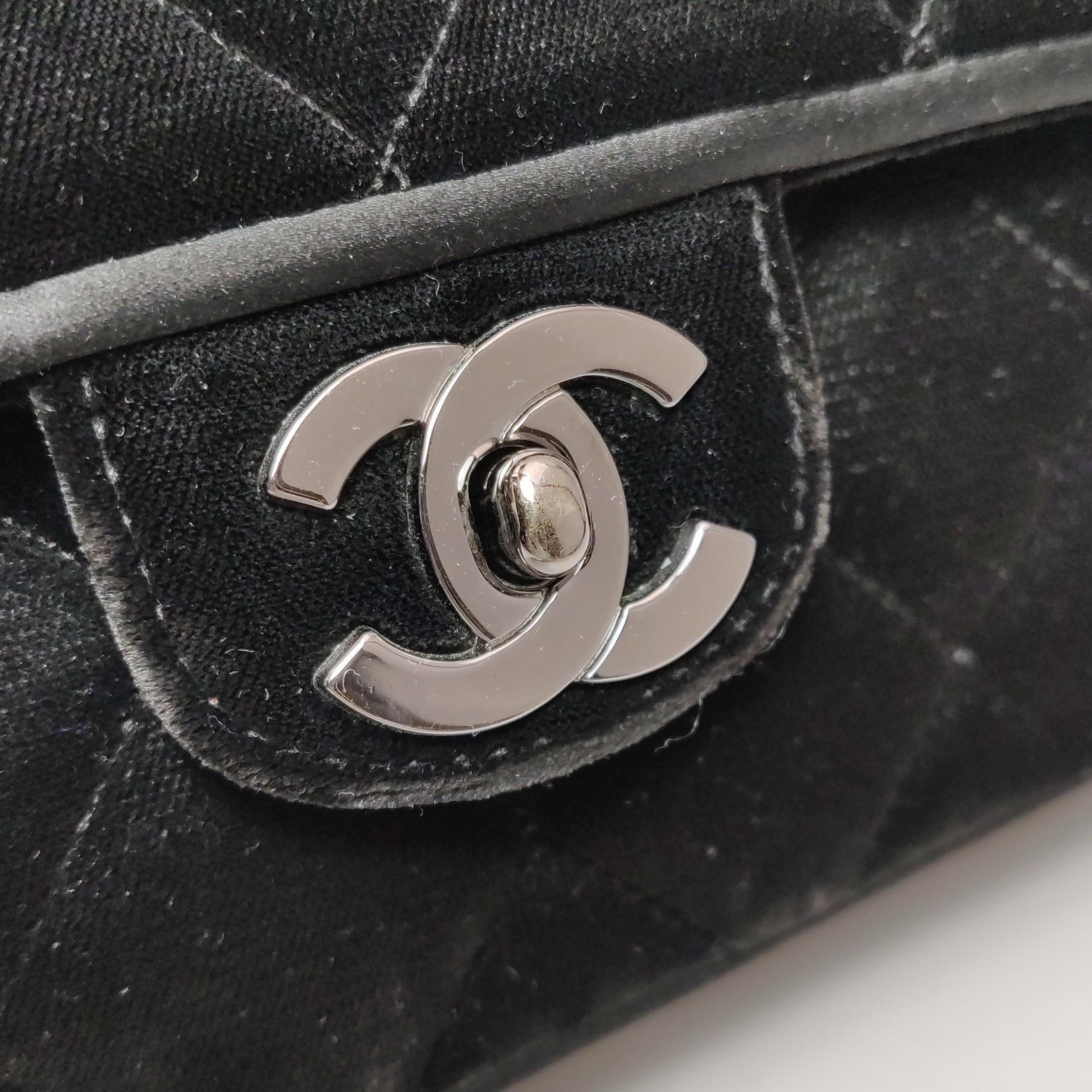Chanel Baguette Flap Black Velvet Double Strap Silver Hardware 2005-2006 For Sale 6