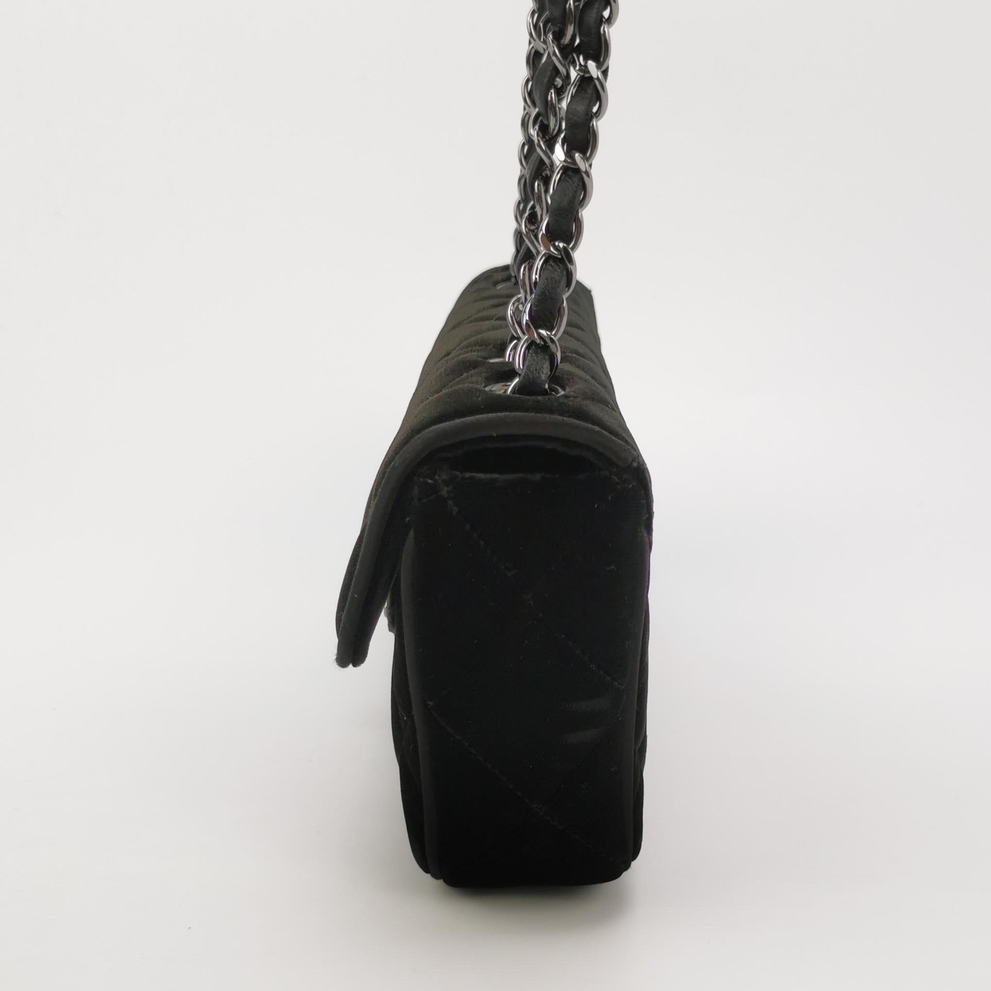 Women's Chanel Baguette Flap Black Velvet Double Strap Silver Hardware 2005-2006 For Sale