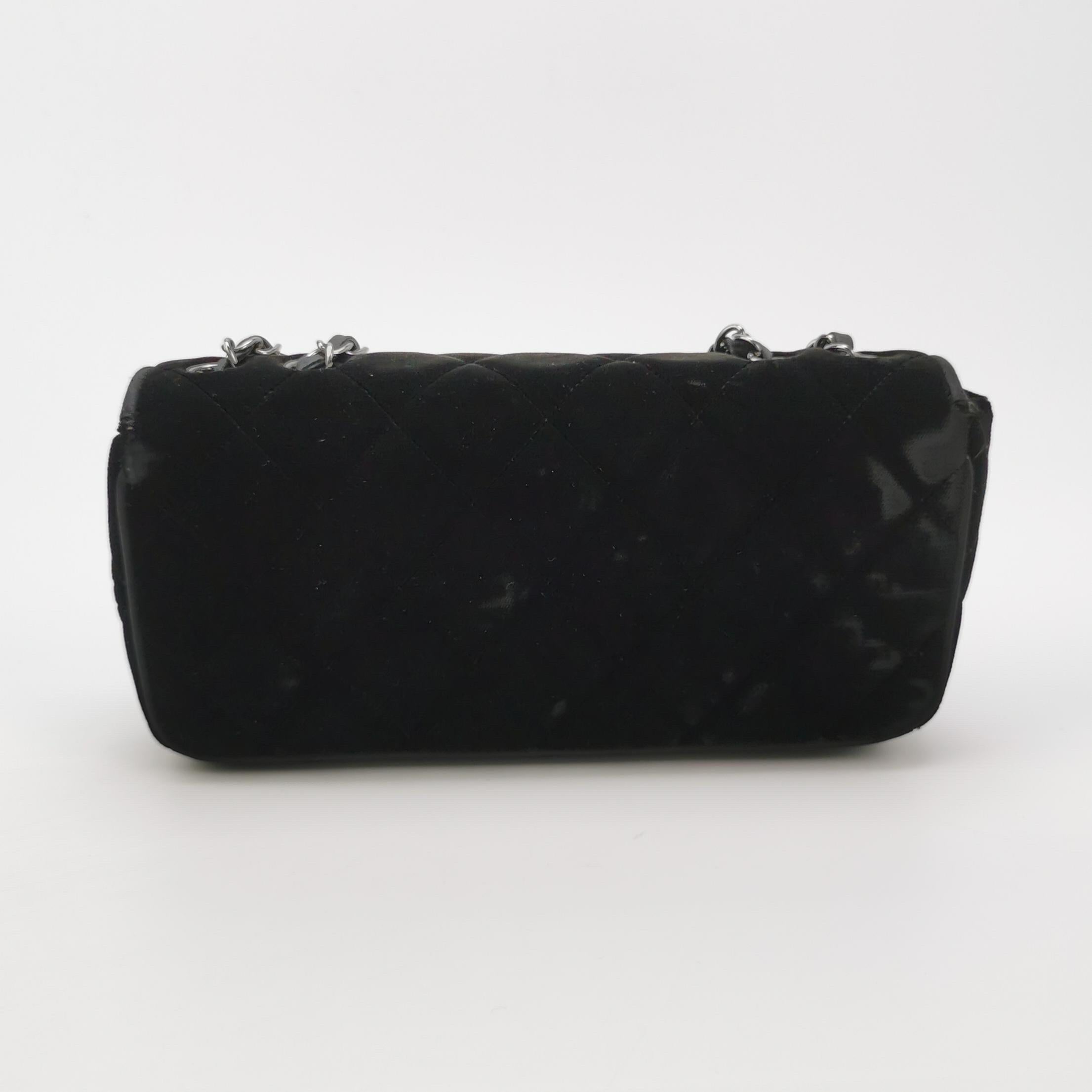 Chanel Baguette Flap Black Velvet Double Strap Silver Hardware 2005-2006 For Sale 1