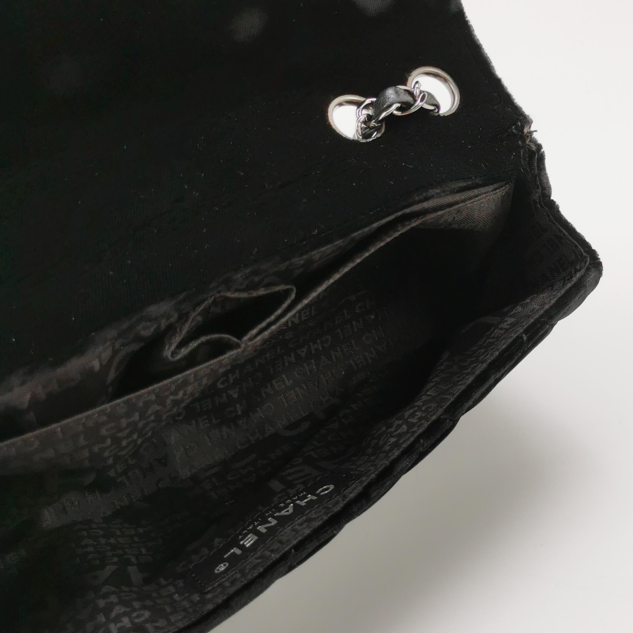 Chanel Baguette Flap Black Velvet Double Strap Silver Hardware 2005-2006 For Sale 2