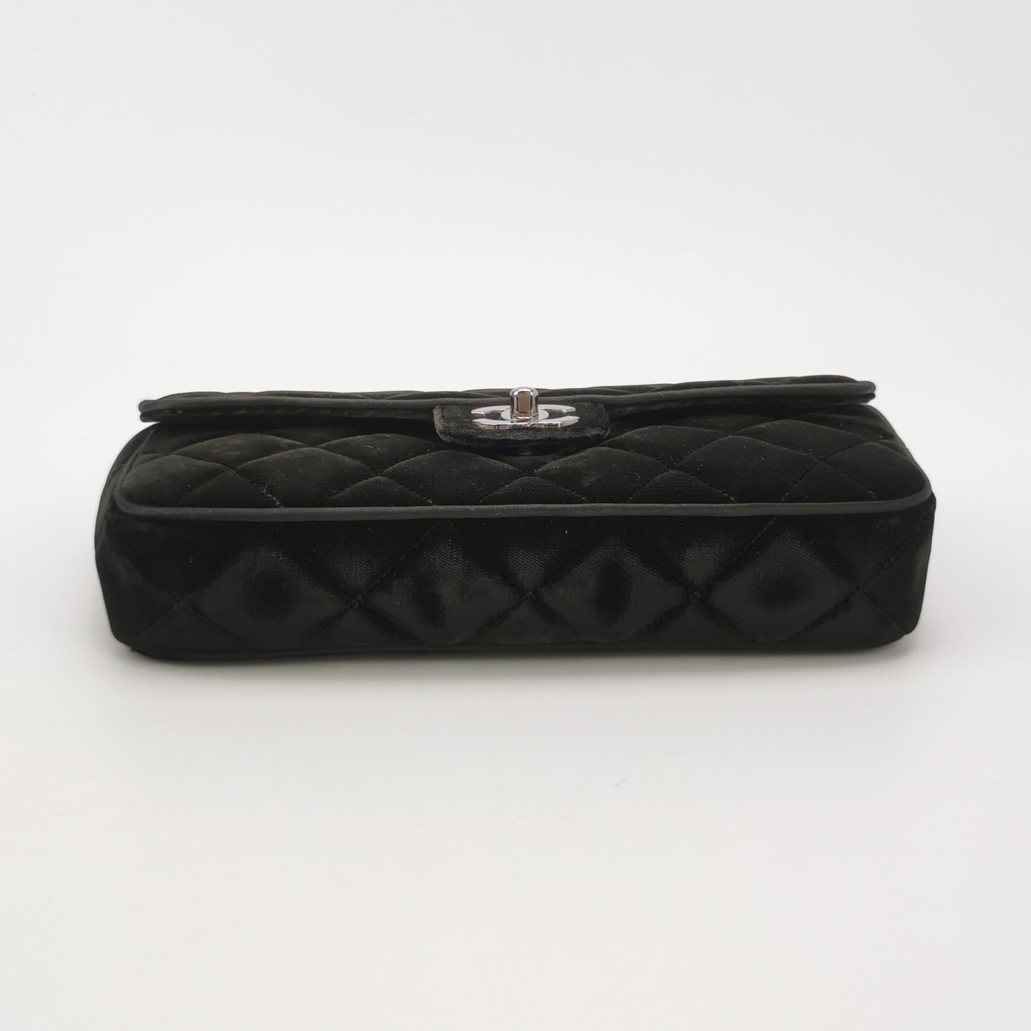 Chanel Baguette Flap Black Velvet Double Strap Silver Hardware 2005-2006 For Sale 4