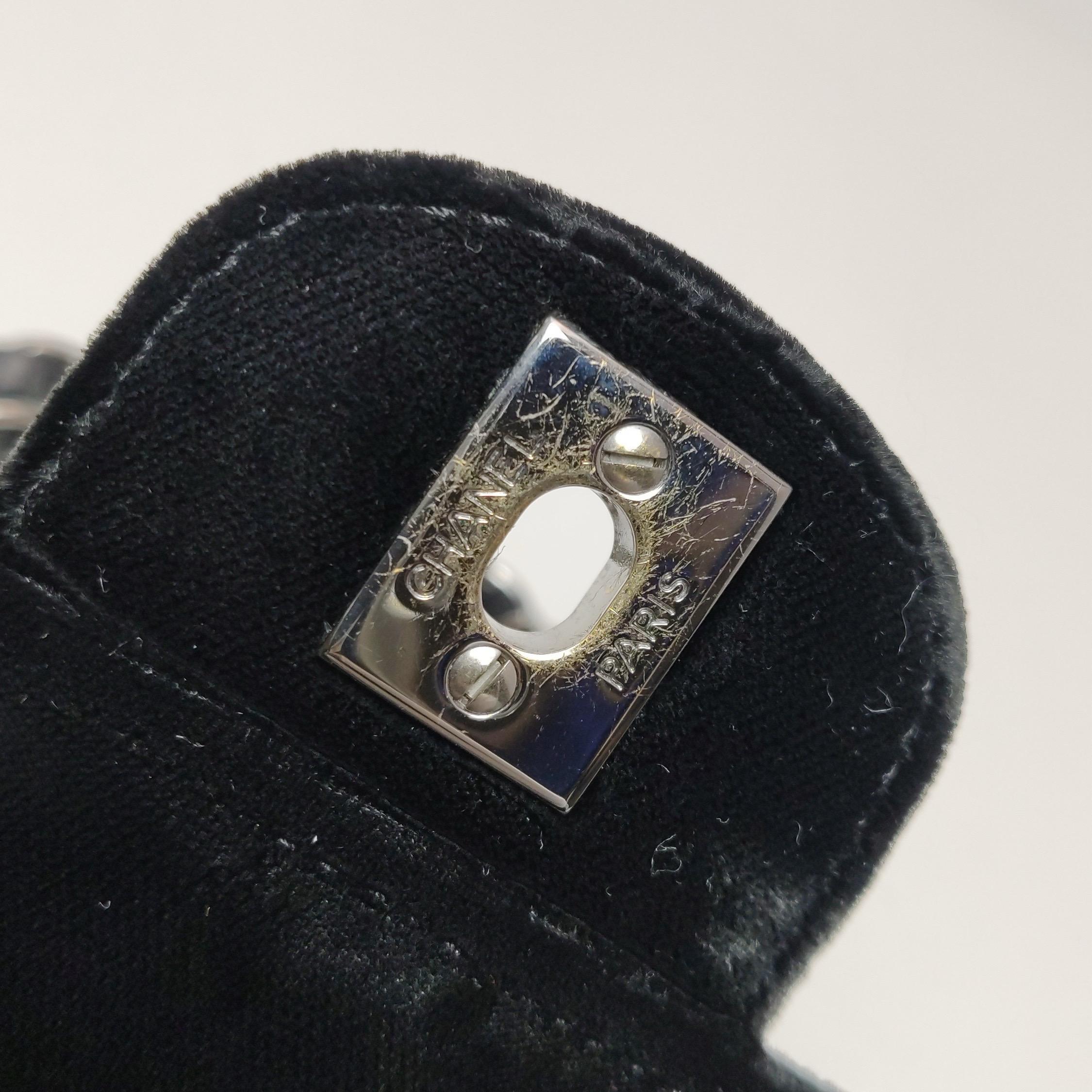 Chanel Baguette Flap Black Velvet Double Strap Silver Hardware 2005-2006 For Sale 5