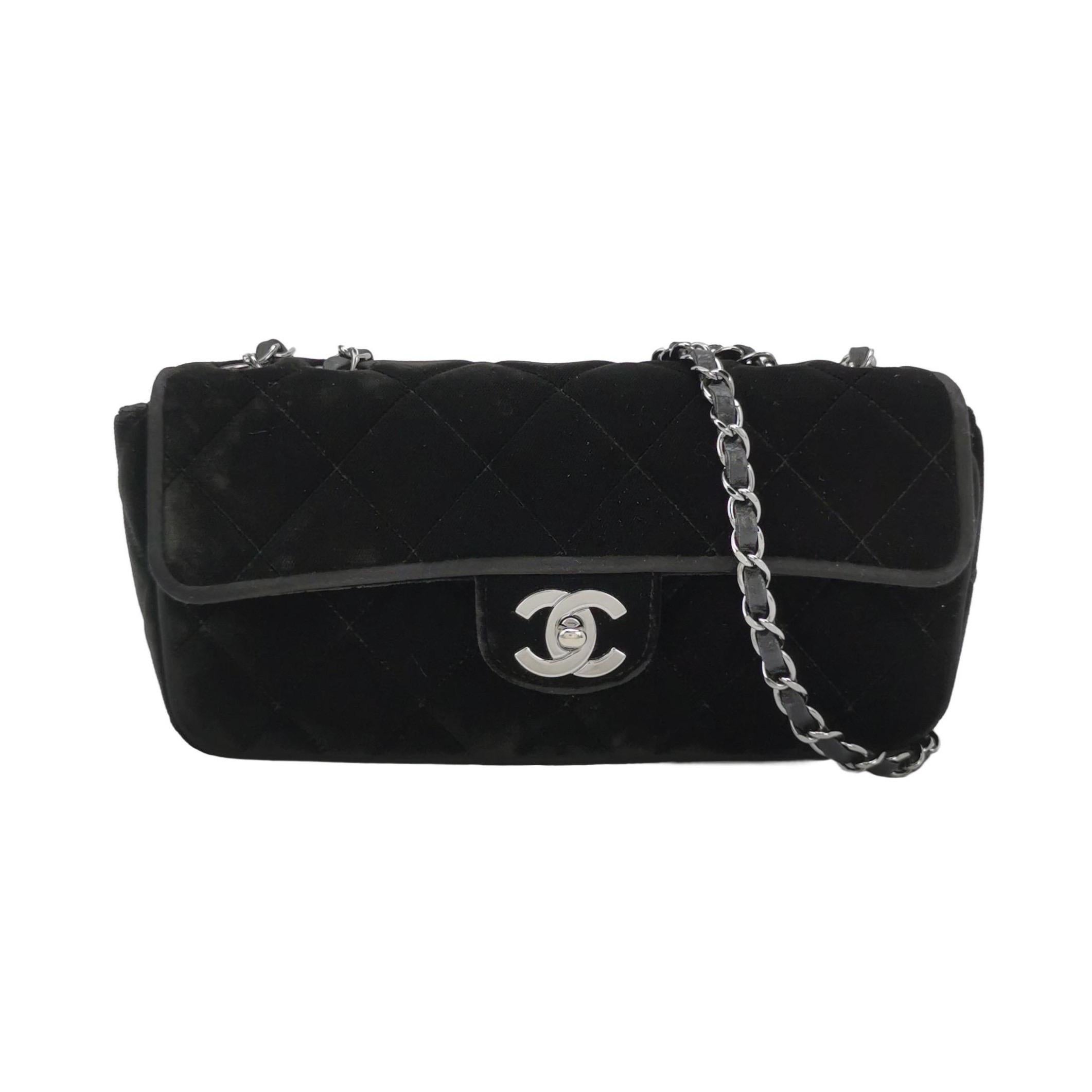 Chanel Baguette Flap Black Velvet Double Strap Silver Hardware 2005-2006 For Sale