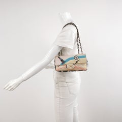 Chanel Baguette Flap Multicolor Eiffel Tower Print Cloth Shoulder Bag