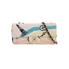 Chanel Baguette Flap Multicolore Stampa Torre Eiffel Borsa a tracolla in tessuto