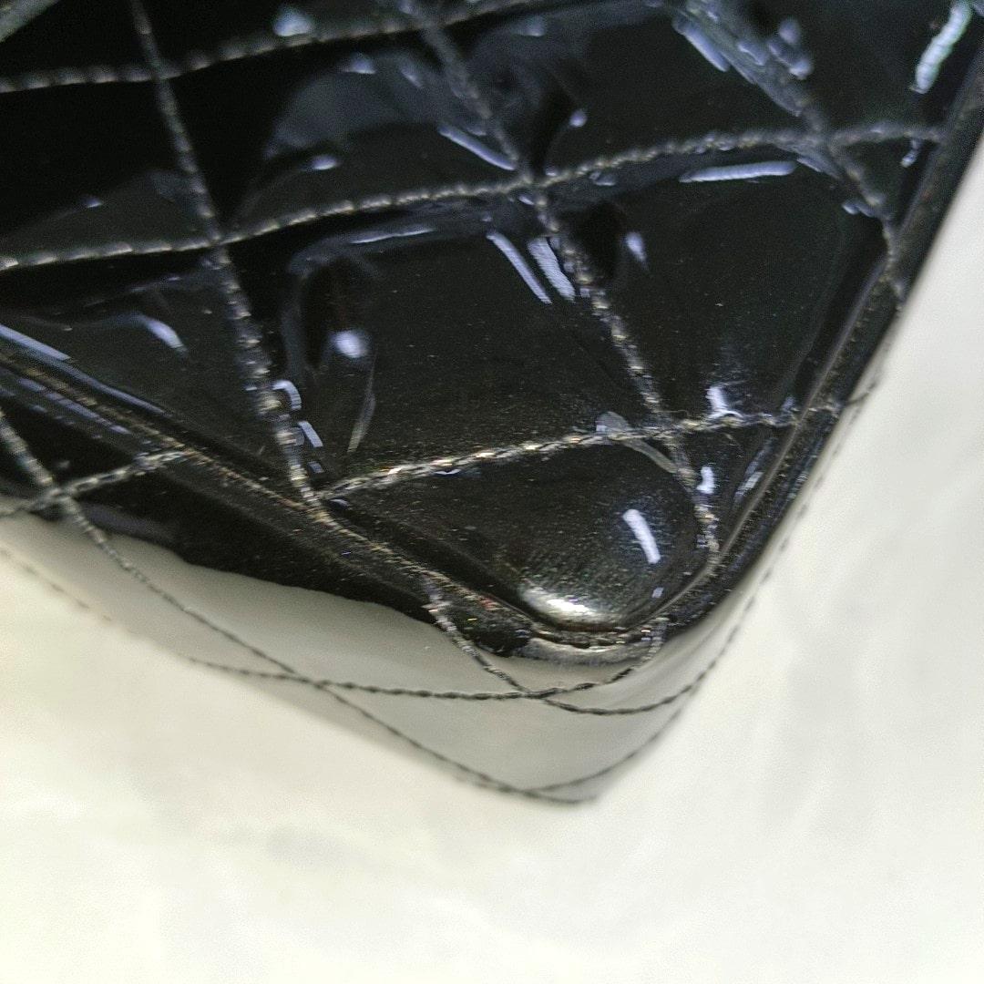 Chanel Baguette Flap Shoulder Bag Black Patent Leather Silver Double Chain 6