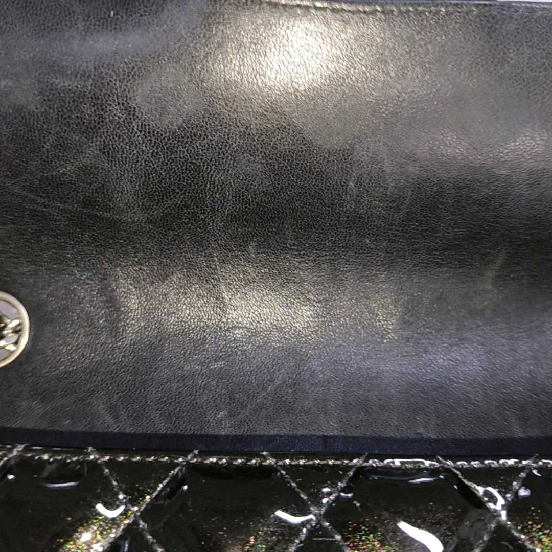 Chanel Baguette Flap Shoulder Bag Black Patent Leather Silver Double Chain 4