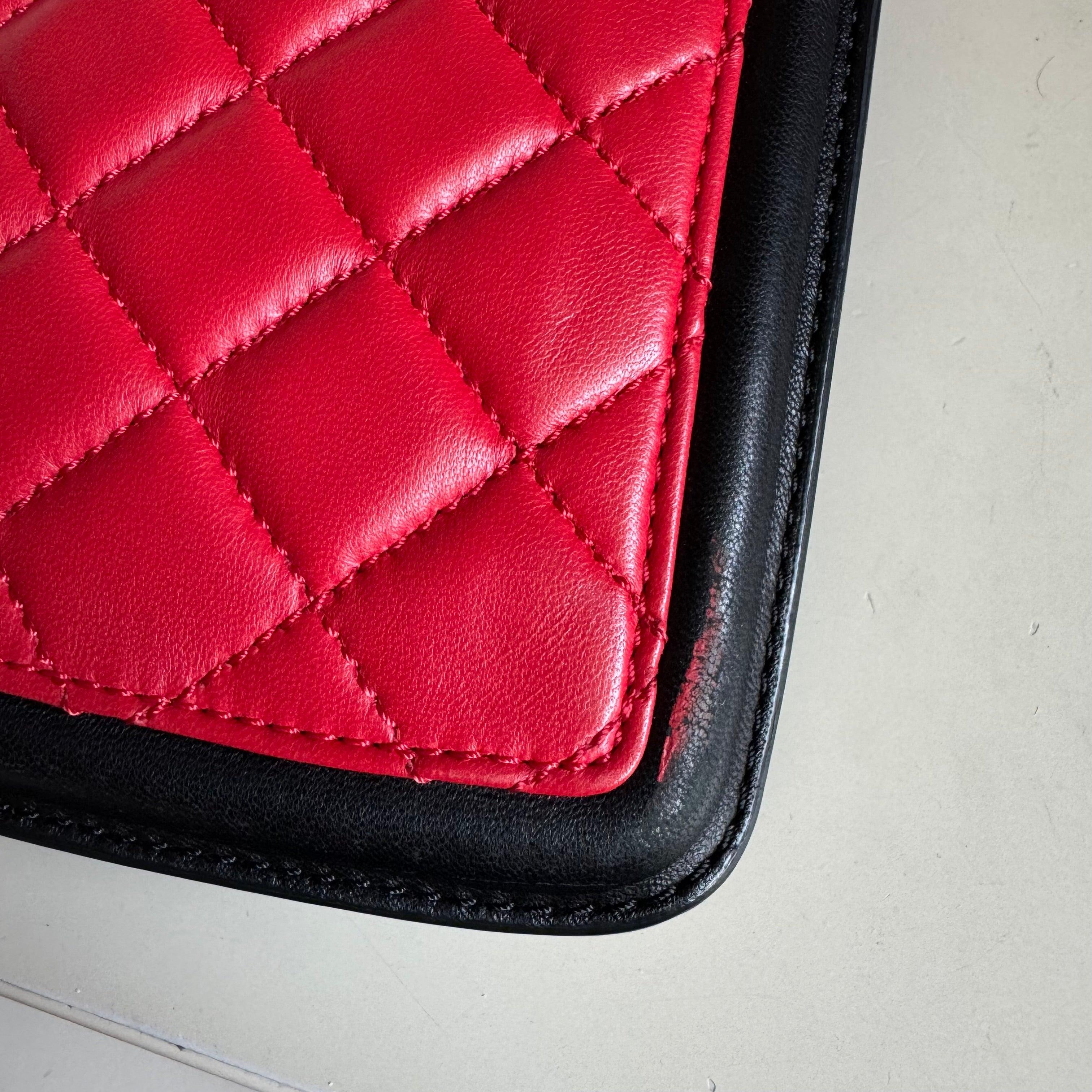 Chanel Baguette Flap Shoulder Bag Lambskin Red and Black Silver Double Chain 7
