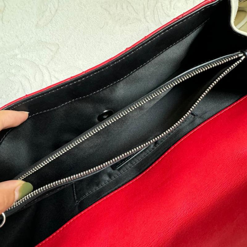 Chanel Baguette Flap Shoulder Bag Lambskin Red and Black Silver Double Chain 11