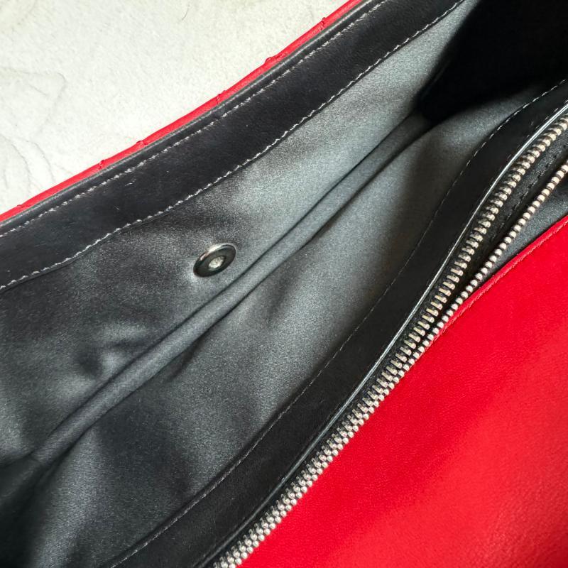 Chanel Baguette Flap Shoulder Bag Lambskin Red and Black Silver Double Chain 12