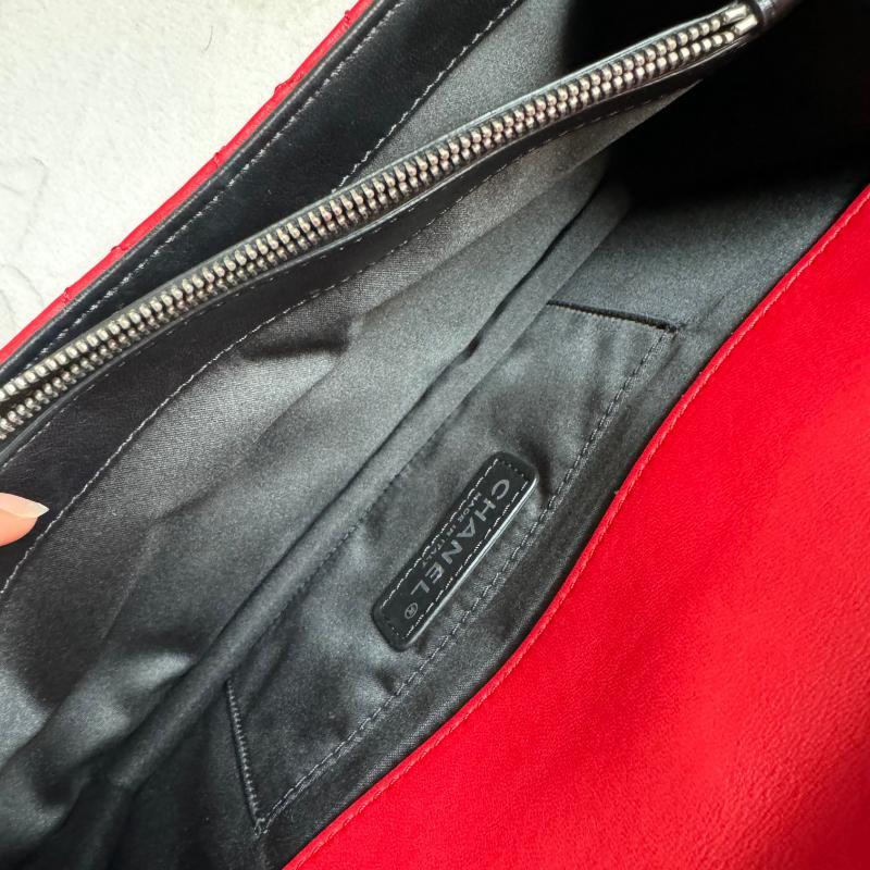 Chanel Baguette Flap Shoulder Bag Lambskin Red and Black Silver Double Chain 13