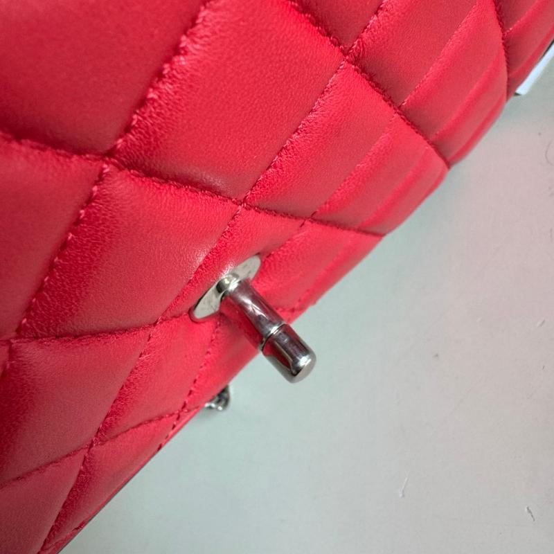 Chanel Baguette Flap Shoulder Bag Lambskin Red and Black Silver Double Chain 15