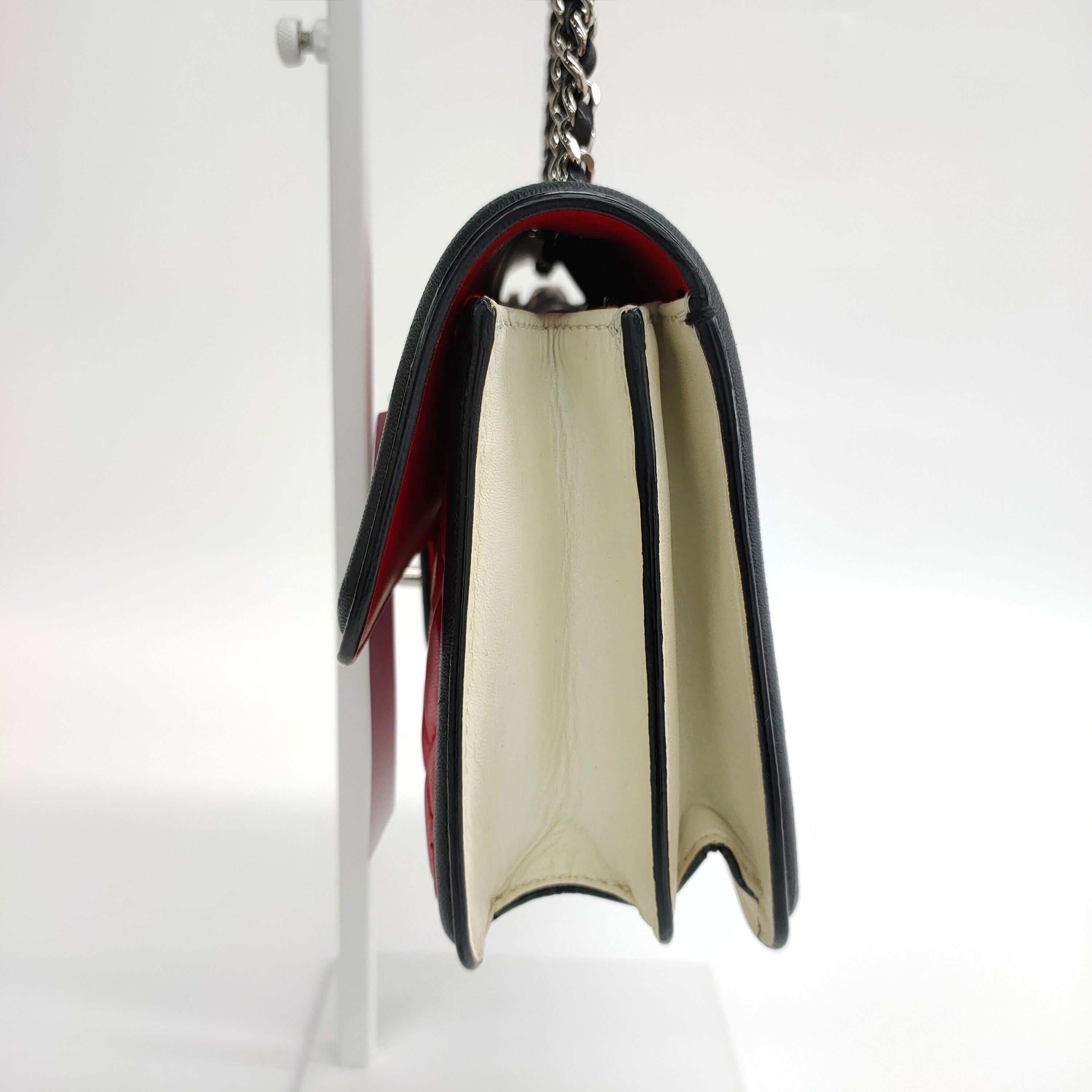 Women's Chanel Baguette Flap Shoulder Bag Lambskin Red and Black Silver Double Chain