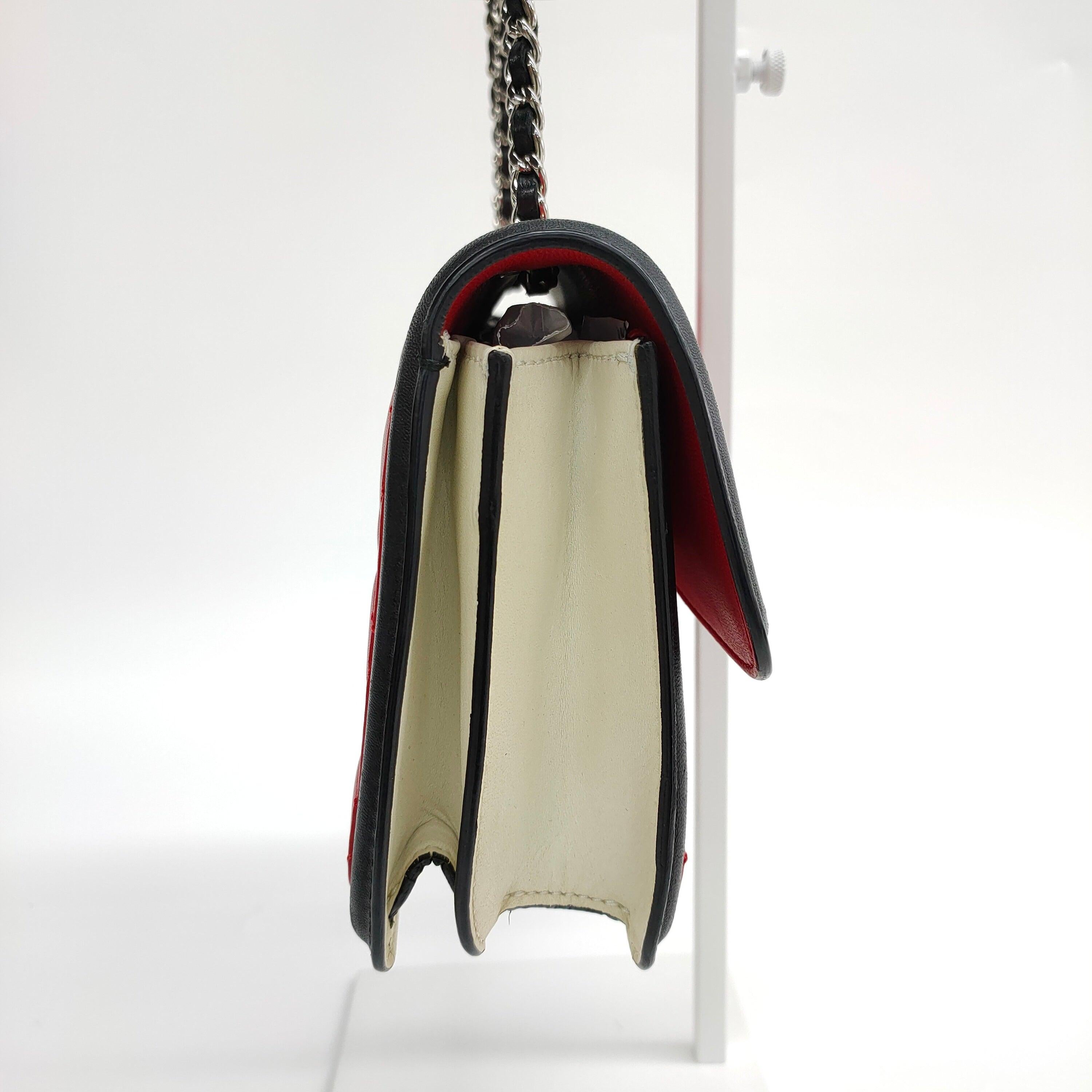 Chanel Baguette Flap Shoulder Bag Lambskin Red and Black Silver Double Chain 1