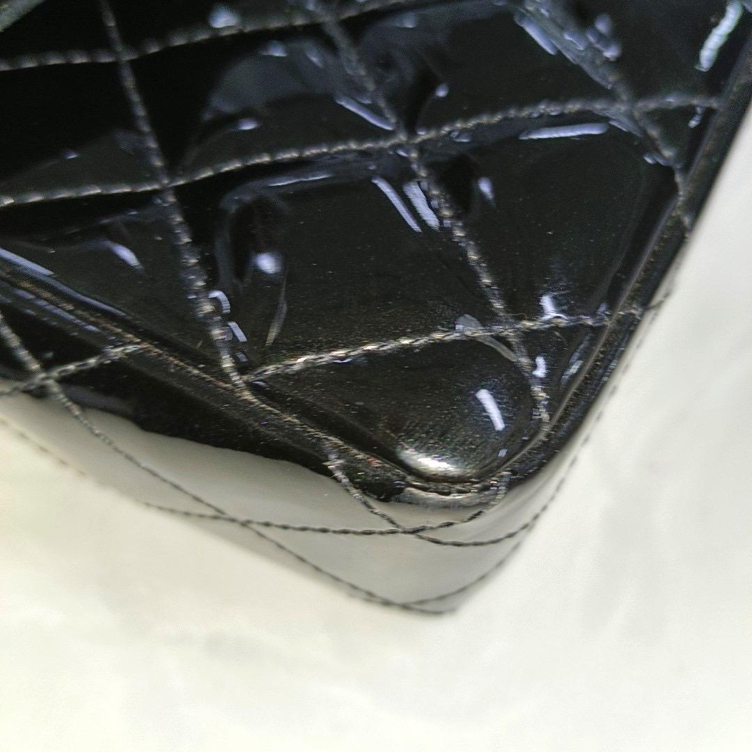 Chanel Baguette Shoulder Bag Black Patent Leather Silver Double Chain 6