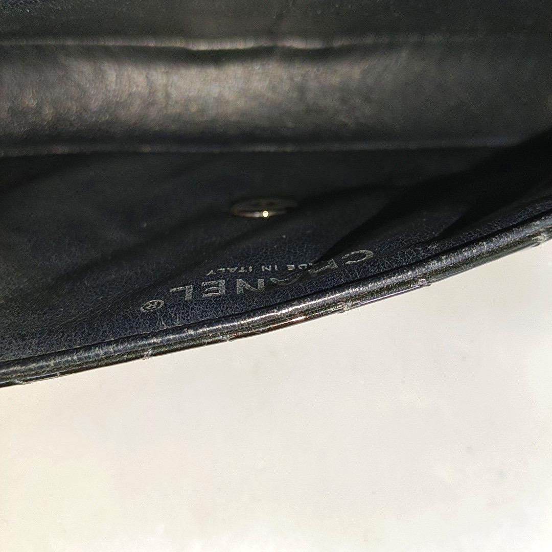 Chanel Baguette Shoulder Bag Black Patent Leather Silver Double Chain 10