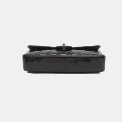 Chanel Baguette Shoulder Bag Black Patent Leather Silver Double Chain
