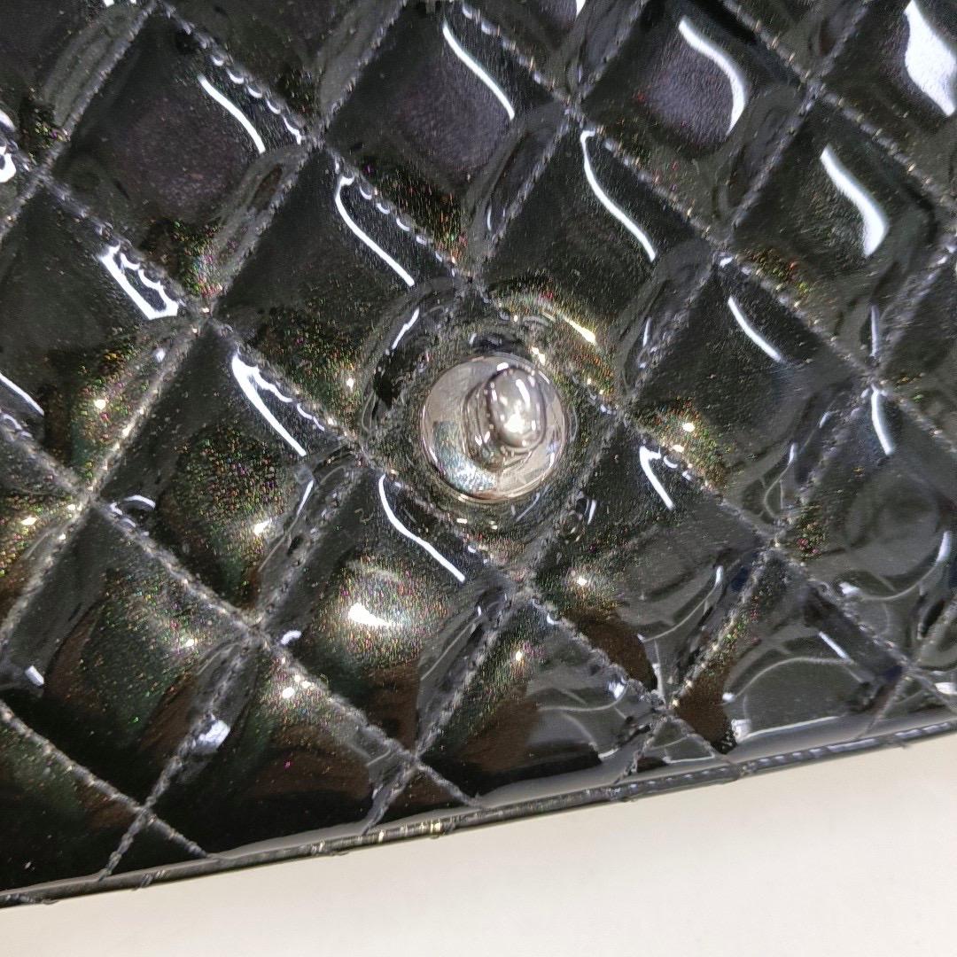 Chanel Baguette Shoulder Bag Black Patent Leather Silver Double Chain 5