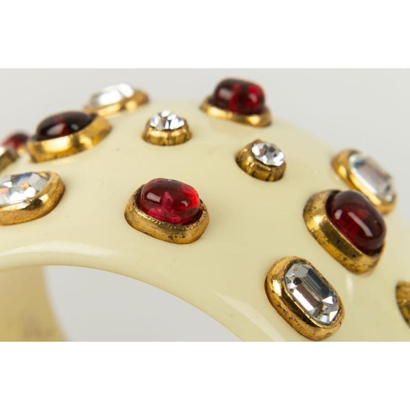 Women's Chanel Bakelite Cuff with Rhinestones and Cabochons, 1985 For Sale