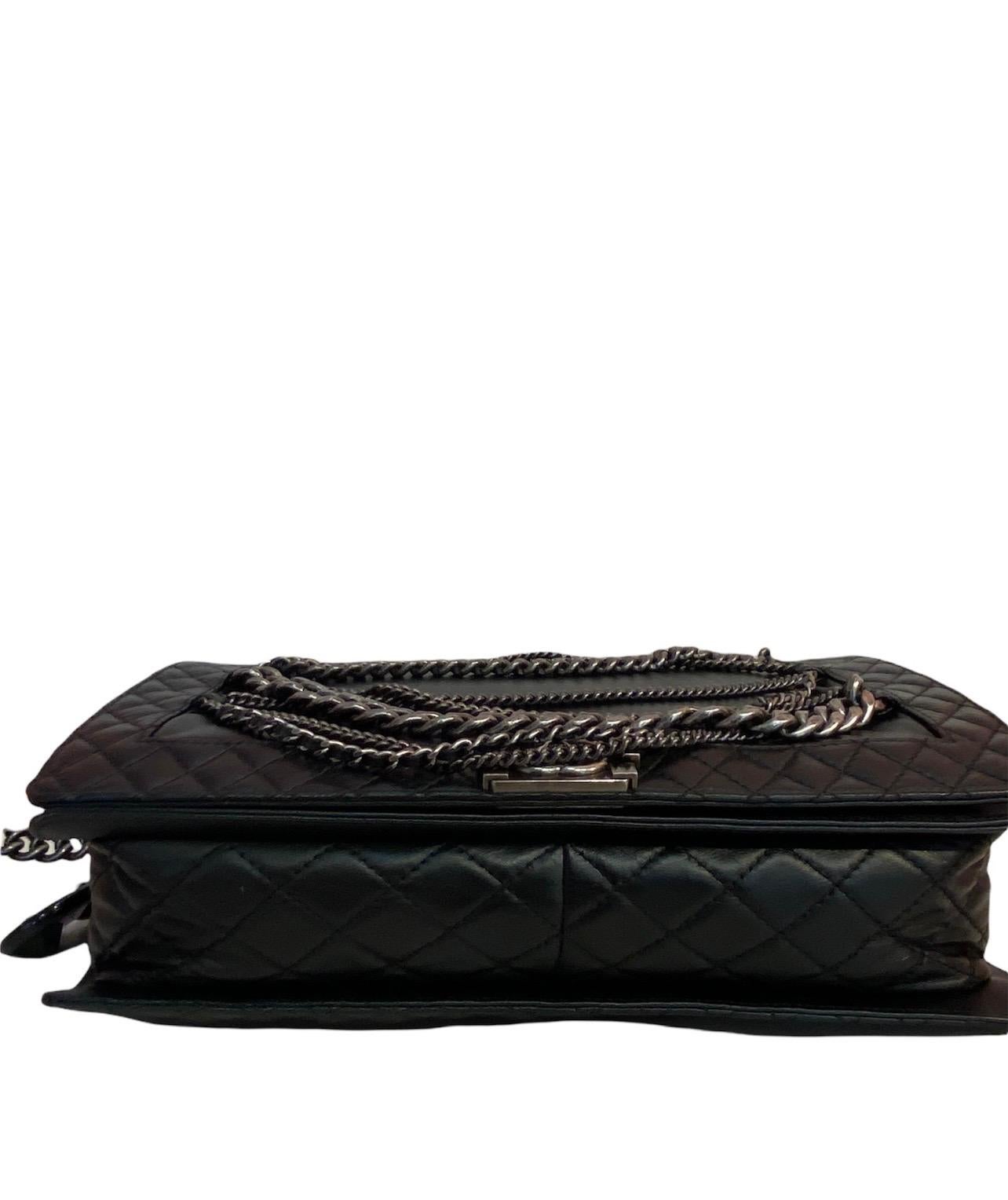Black Chanel Balck Leather Boy Multi Chain XL Bag