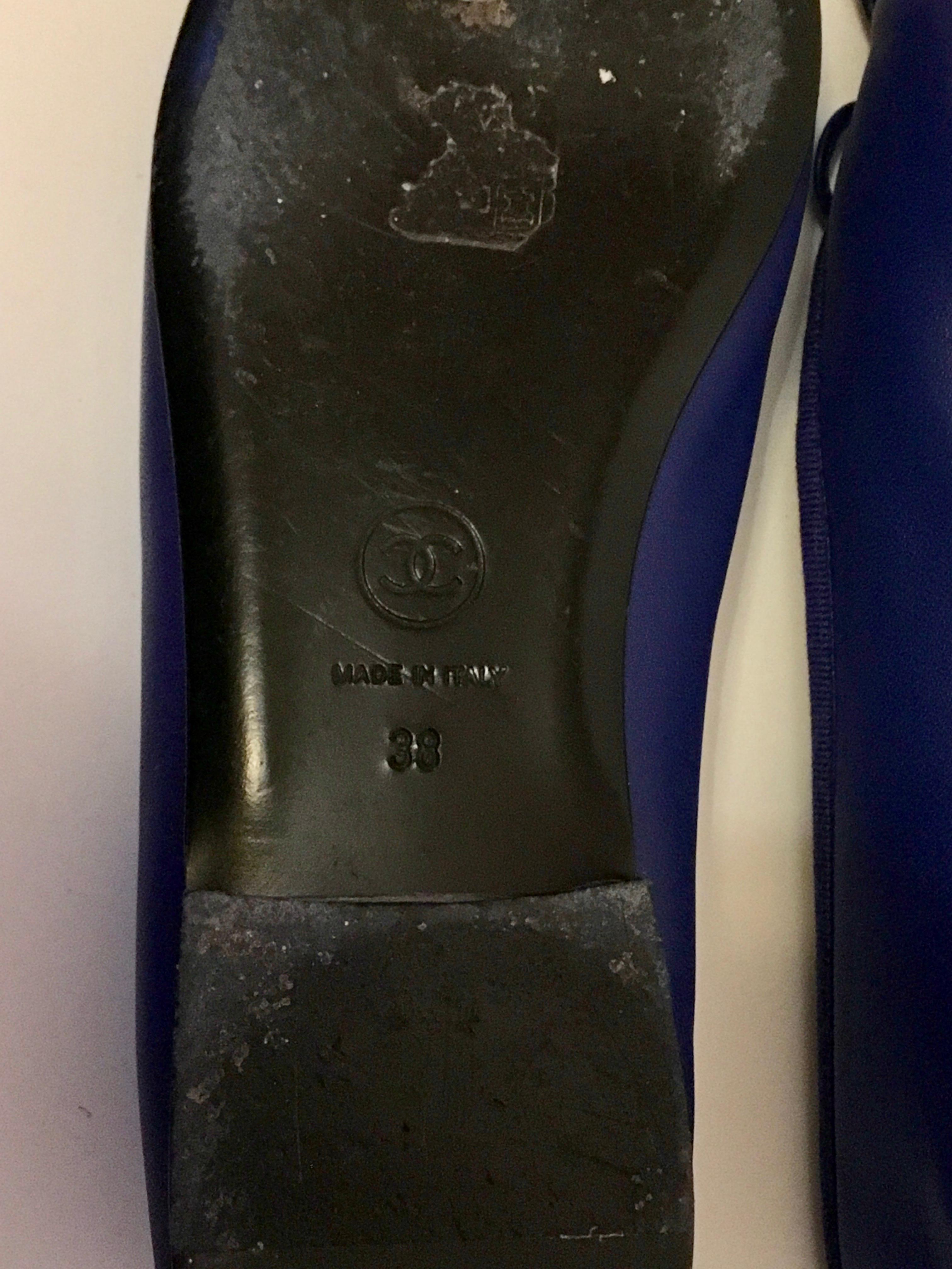 Women's Chanel Ballerina Flats 37.5  Royal Blue Black For Sale