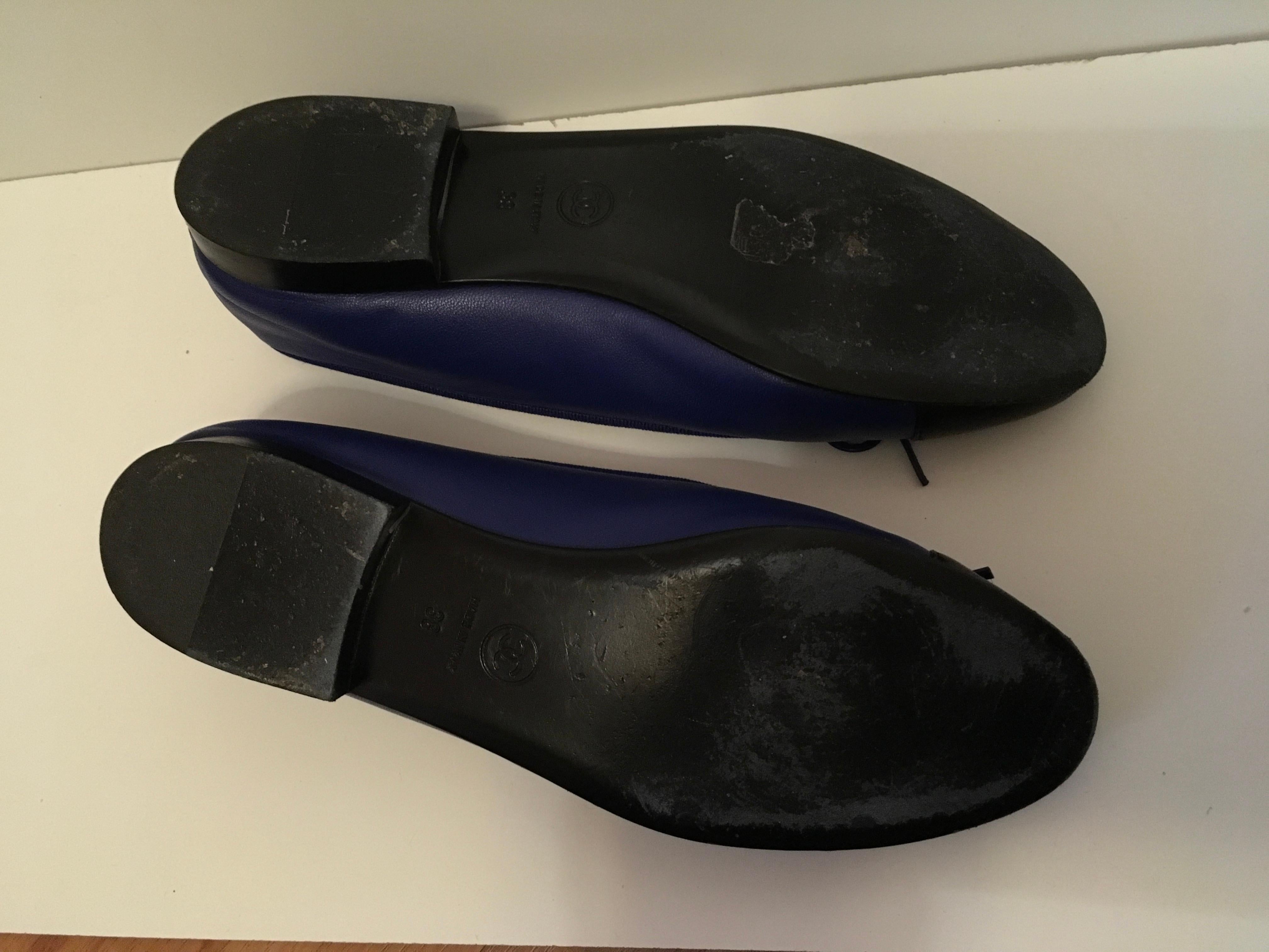 Chanel Ballerina Flats 37.5  Royal Blue Black For Sale 1