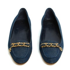 Chanel Ballerines Mocassins Jean EU38 Denim and Chain CC Flats Loafers UK5 US7.5