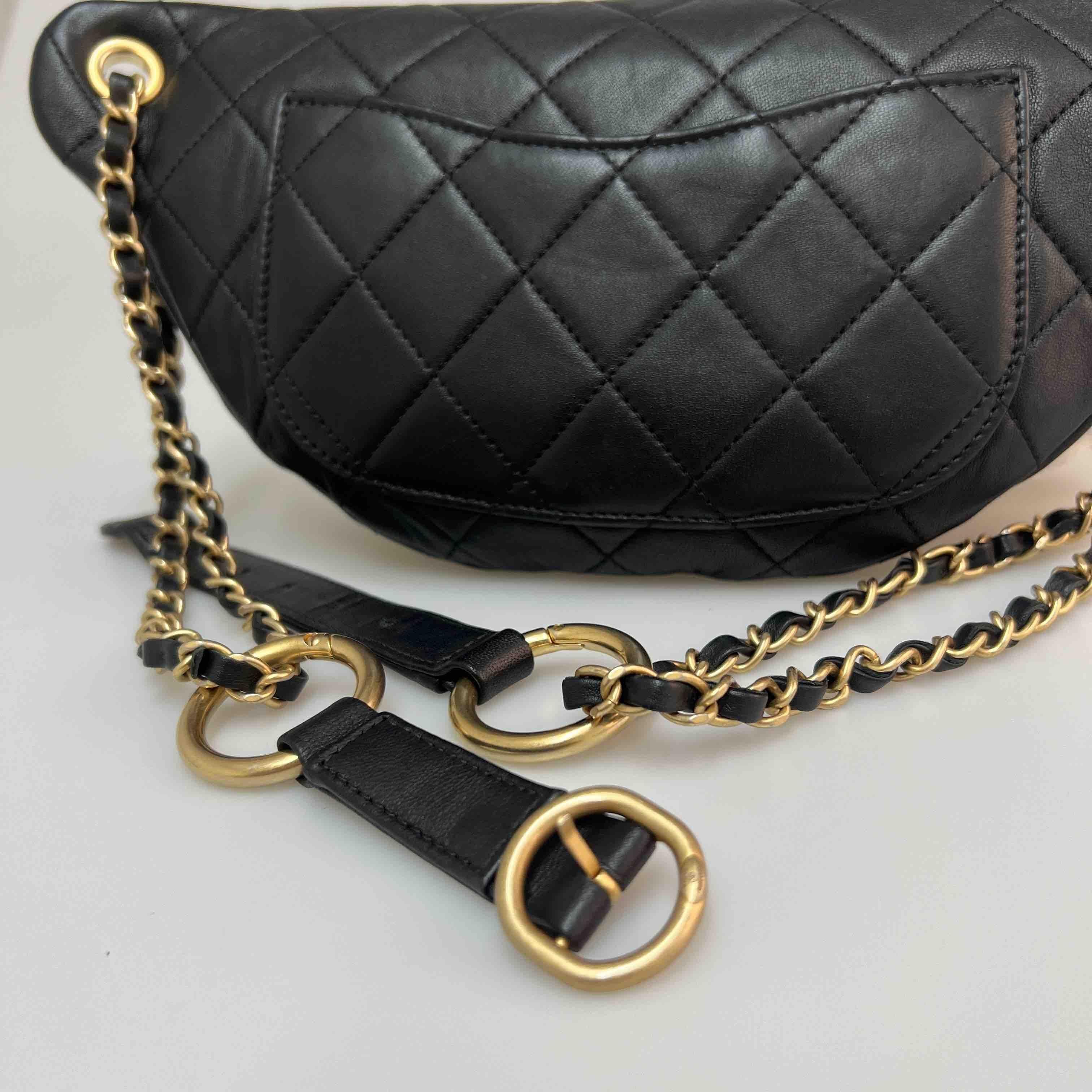 Women's or Men's CHANEL Banana Belt Bag in Black Quilted Leather