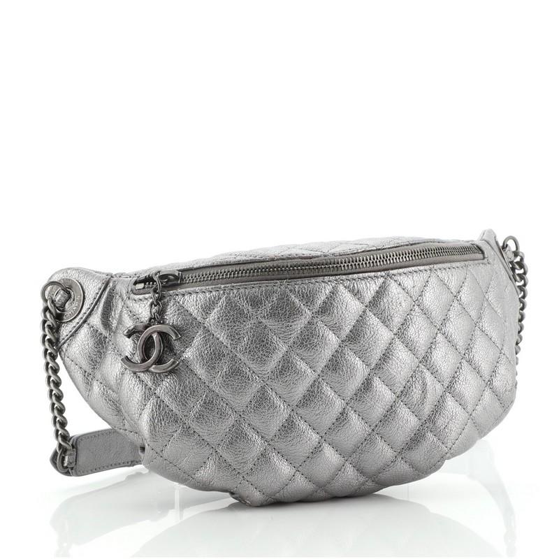 Grigio Chanel Banane Marsupio in pelle trapuntata