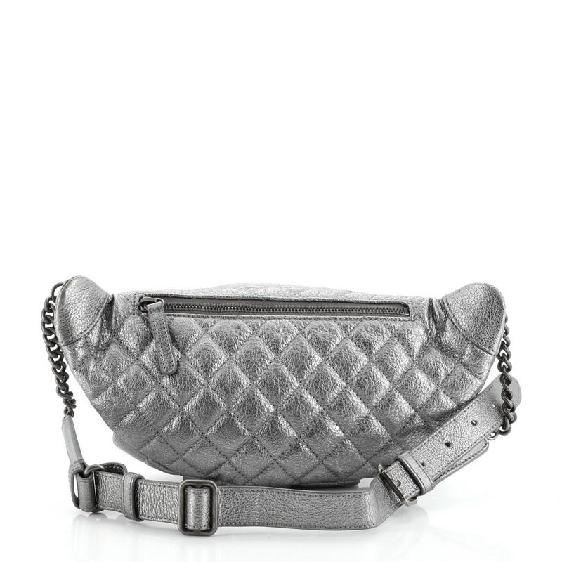Gray Chanel Banane Waist Bag Quilted Leather