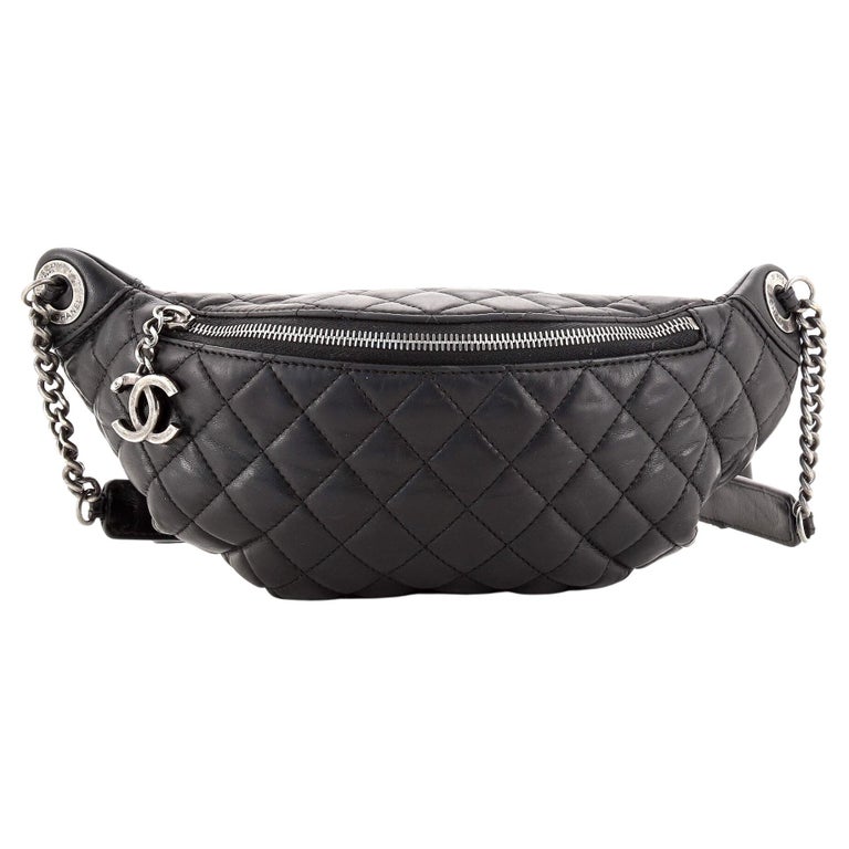 CHANEL Lambskin Quilted Banane Waist Bag Fanny Pack Black 100926