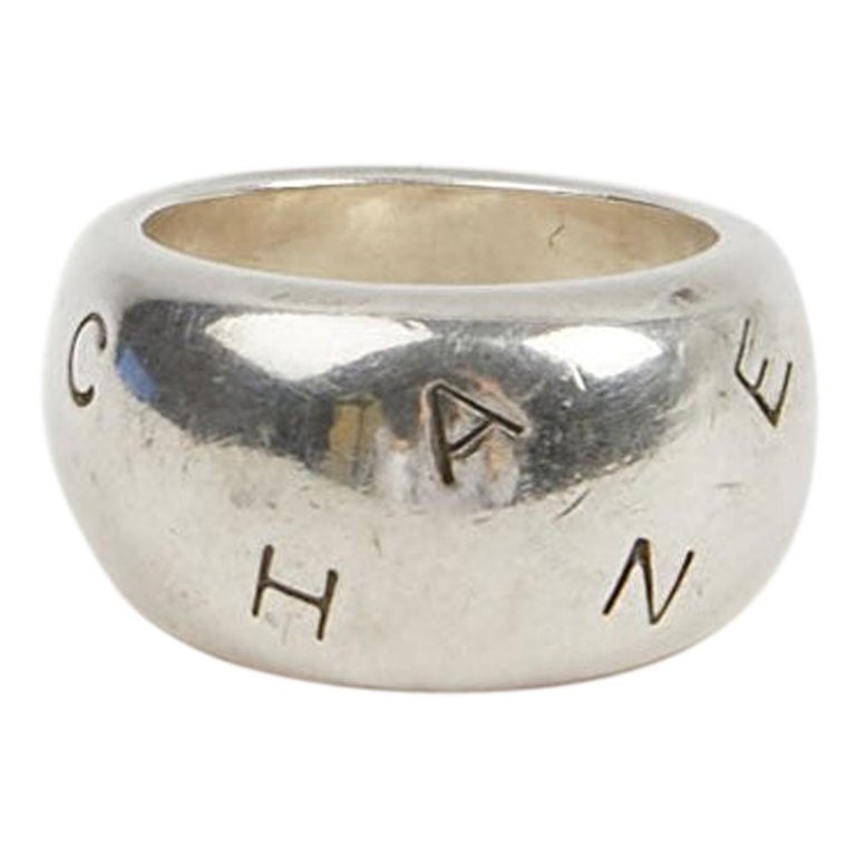 CHANEL Band Ring in Sterling Silver Metal Size 6.5 US