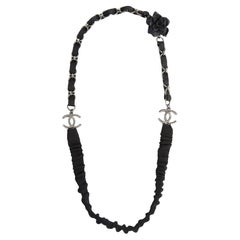 Chanel Bandeau serre tete CC Silver Black Chain Camelia Head Band