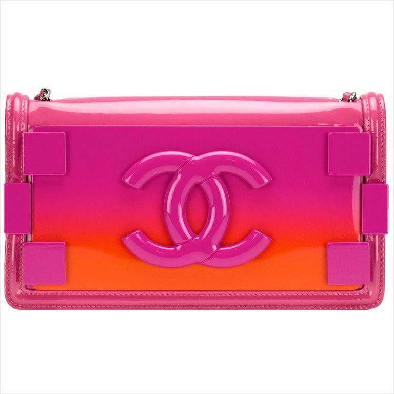 Chanel Barbie Hot Pink Rare Ombre Patent Leather Brick Flap CC Crossbody  For Sale at 1stDibs