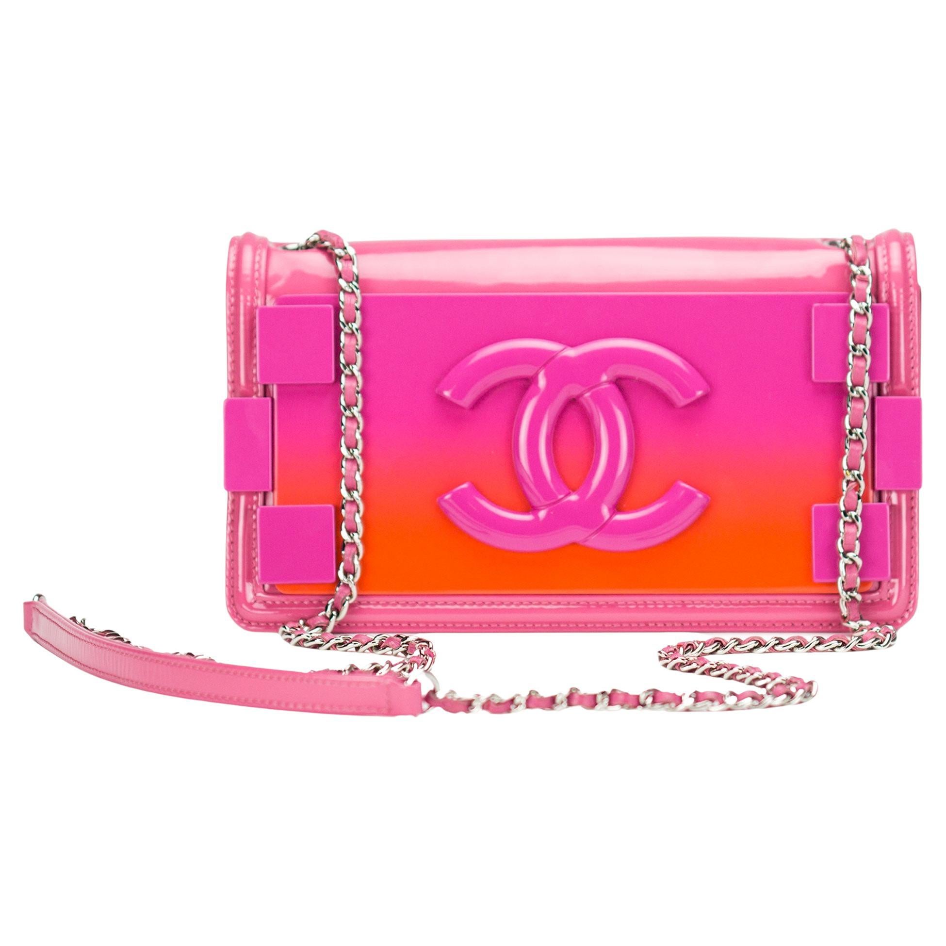 Chanel Barbie Hot Pink Rare Ombre Patent Leather Brick Flap CC Crossbody  For Sale at 1stDibs