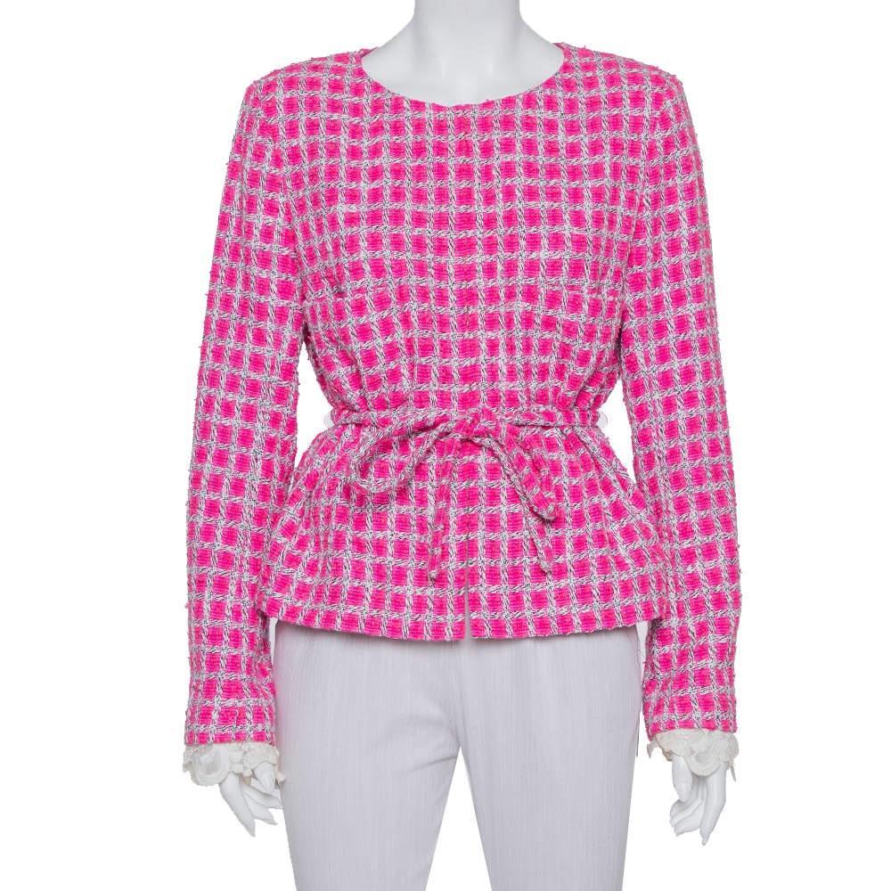 Chanel Barbie Style Hot Pink Belted Tweed Jacket For Sale at 1stDibs
