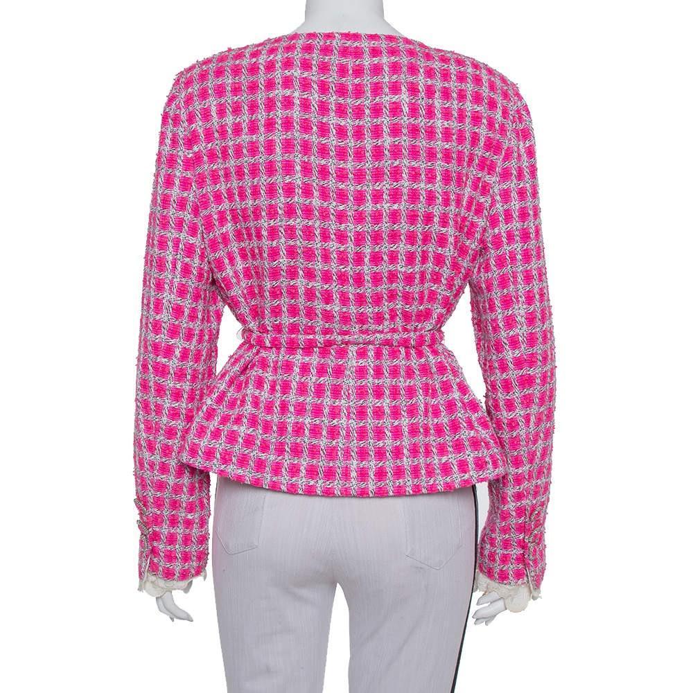 Women's or Men's Chanel Barbie Style Hot Pink Belted Tweed Jacket