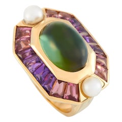 Chanel Baroque 18 Karat Yellow Gold Peridot Cabochon, Amethyst and Pearl Ring