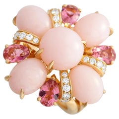 Chanel Baroque 18K Yellow Gold Diamond, Pink Opal and Tourmaline Cocktail Ring
