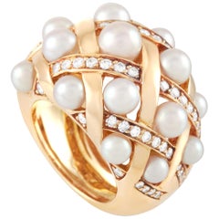 Chanel Baroque Matelassé 18 Karat Yellow Gold Diamond and Pearl Ring