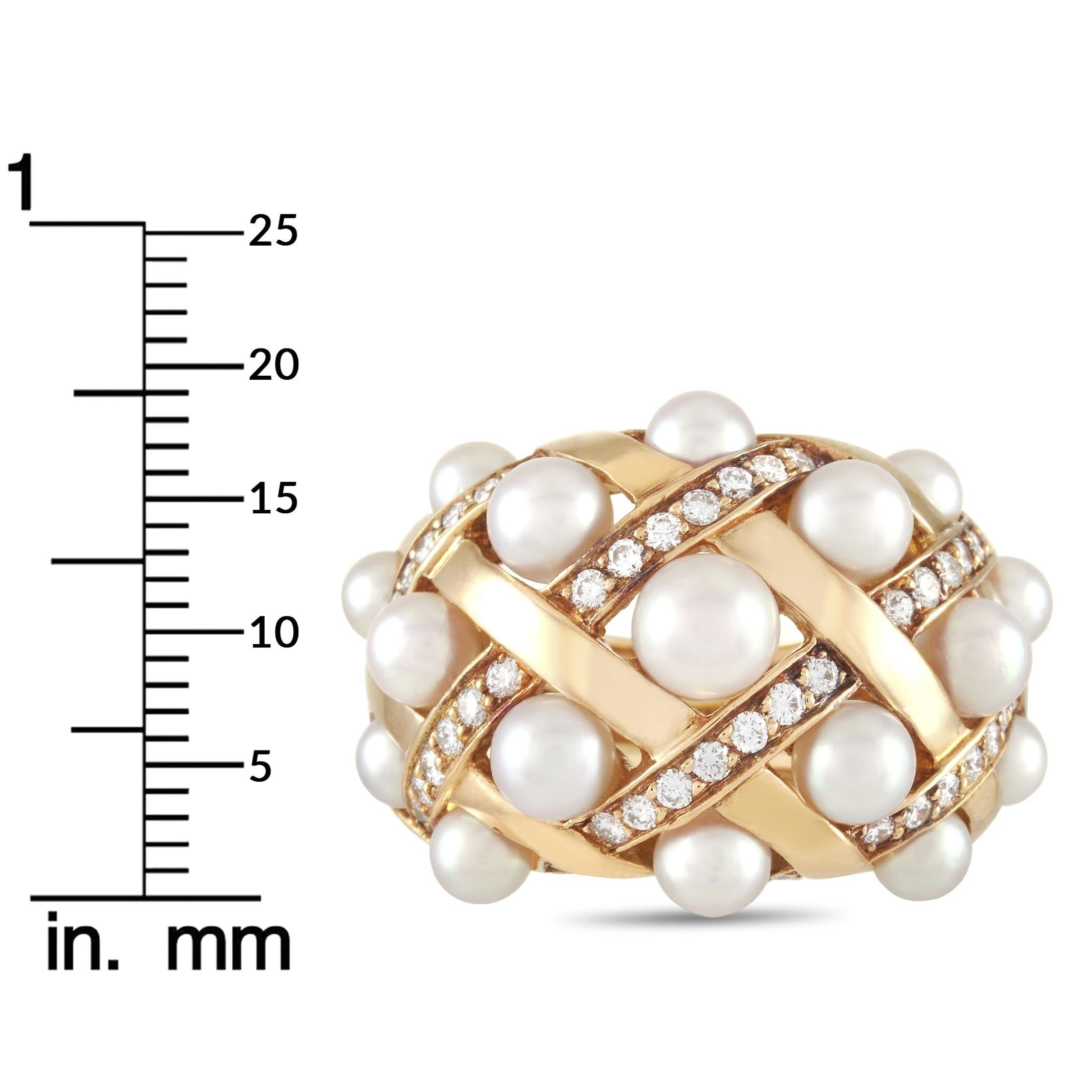 Women's Chanel Baroque Matelassé 18 Karat Yellow Gold Diamond and Pearl Ring