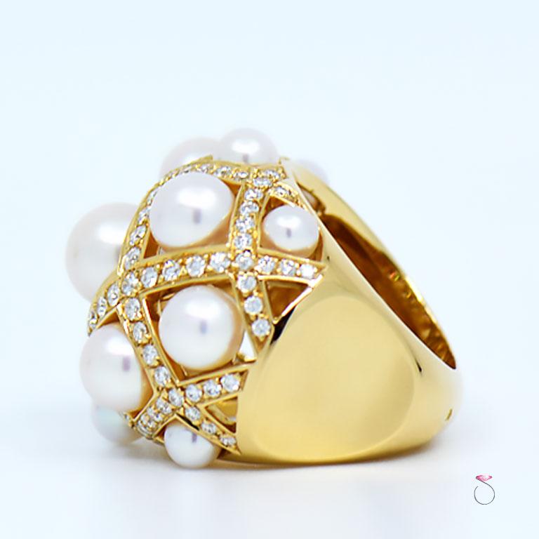 Women's Chanel Baroque Matelasse' Pearl and Diamond 18 Karat Gold Large Ring