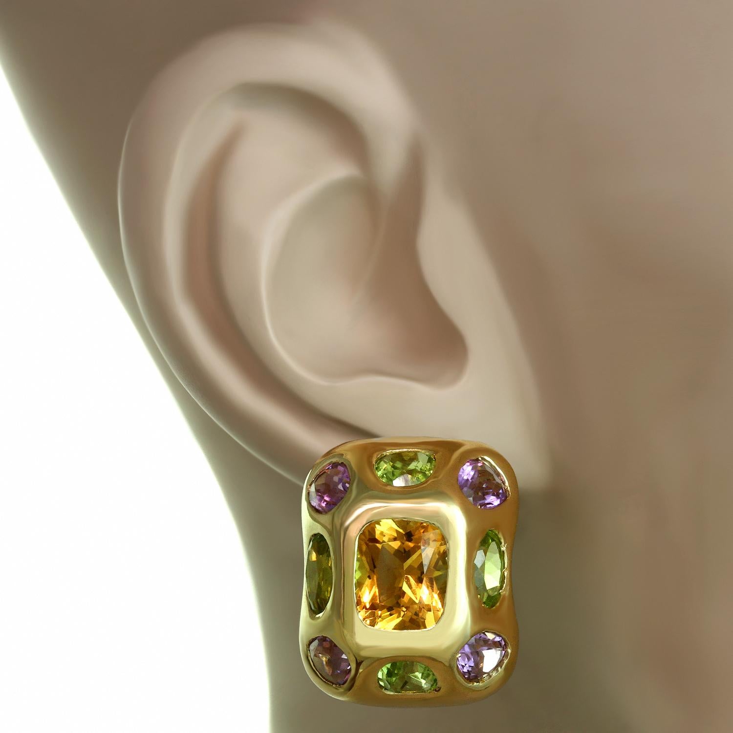 Chanel Baroque Multi-Color Gemstone Yellow Gold Earrings In Good Condition In New York, NY