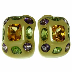 Chanel Baroque Multi-Color Gemstone Yellow Gold Earrings