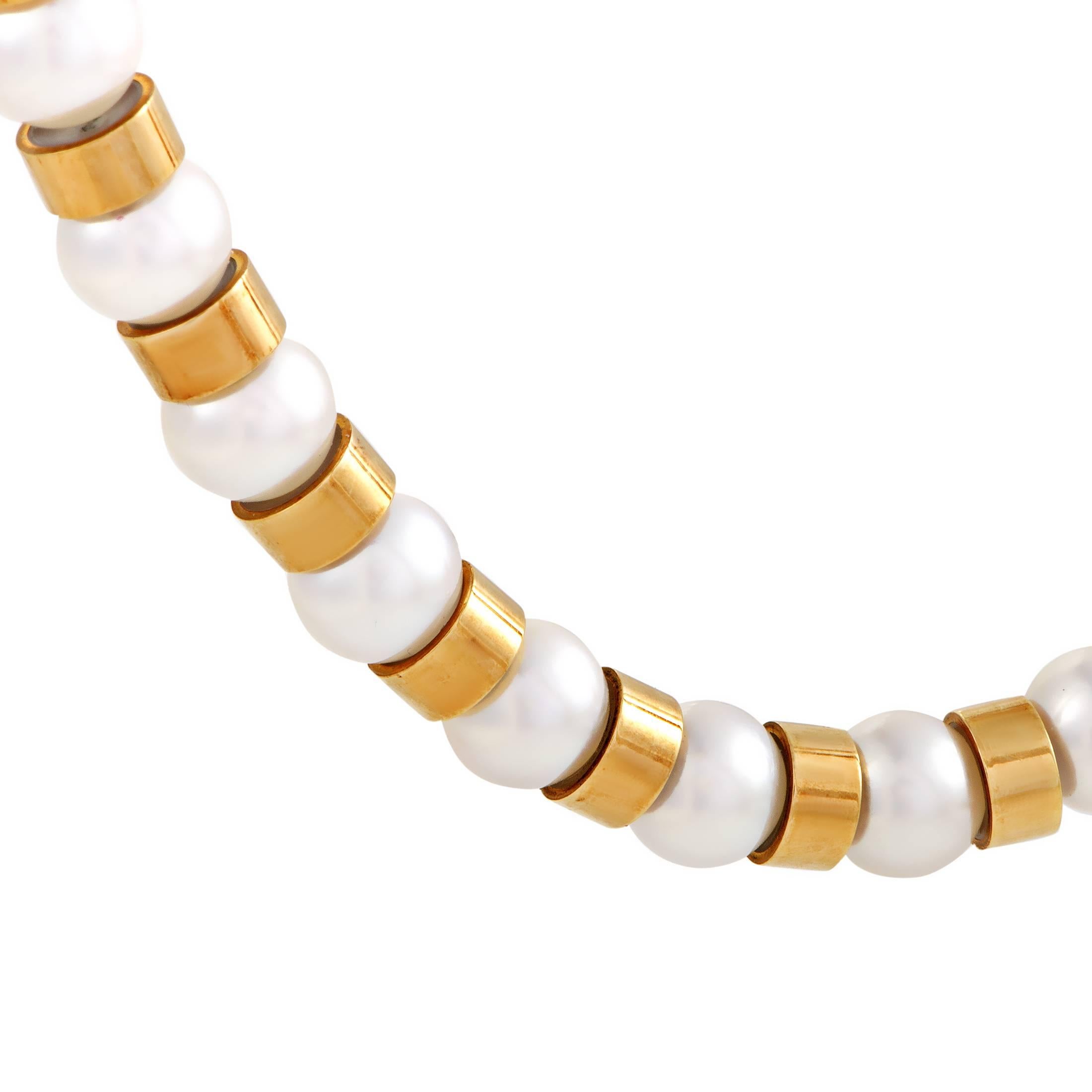 Chanel Baroque Pearl Beads 18 Karat Yellow Gold Long Strand Necklace In Excellent Condition In Southampton, PA