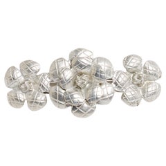 Chanel Barrette Camelia matelassé CC Quilted Silver Metal Hair Clip