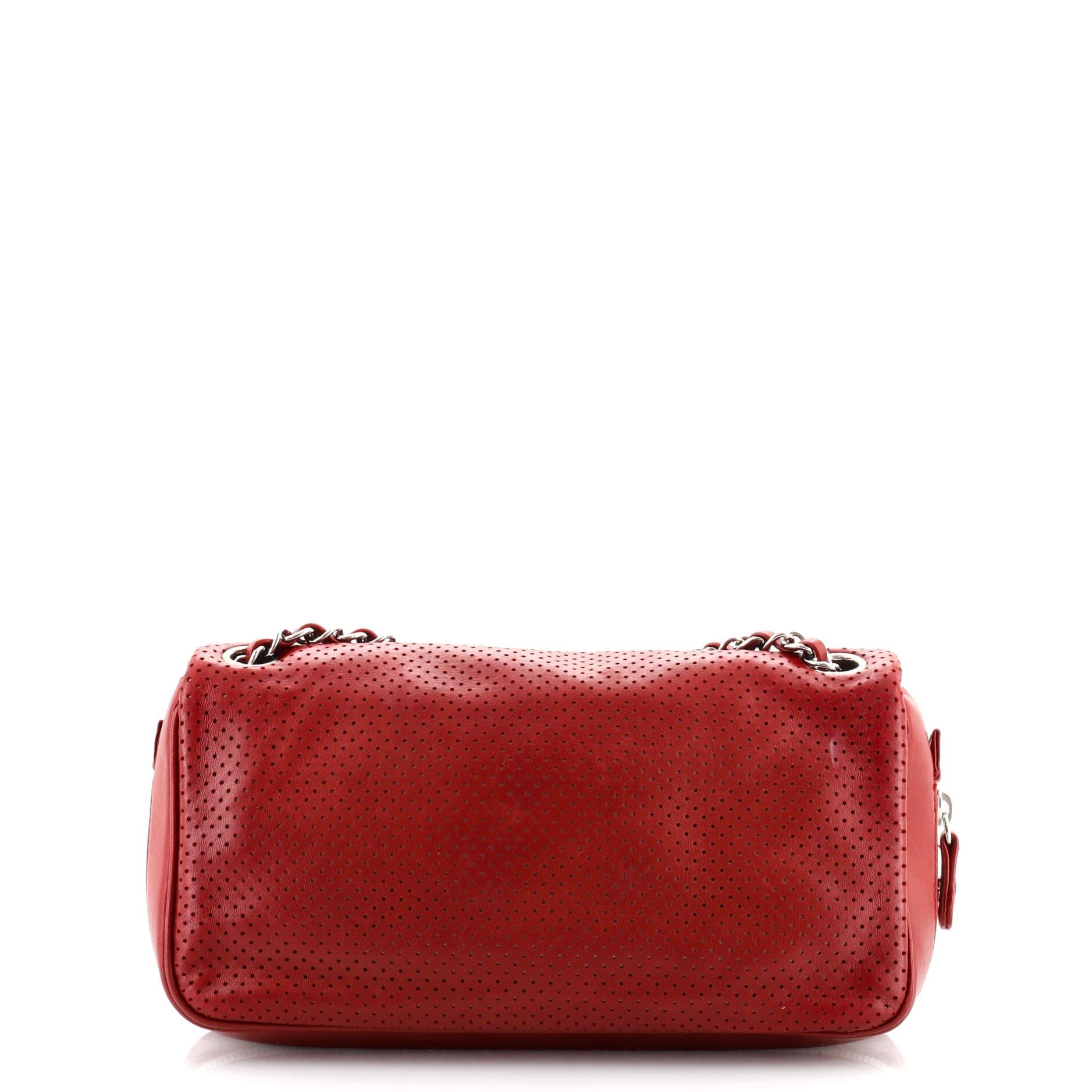 Red Chanel Baseball Spirit Flap Bag Perforated Leather Medium